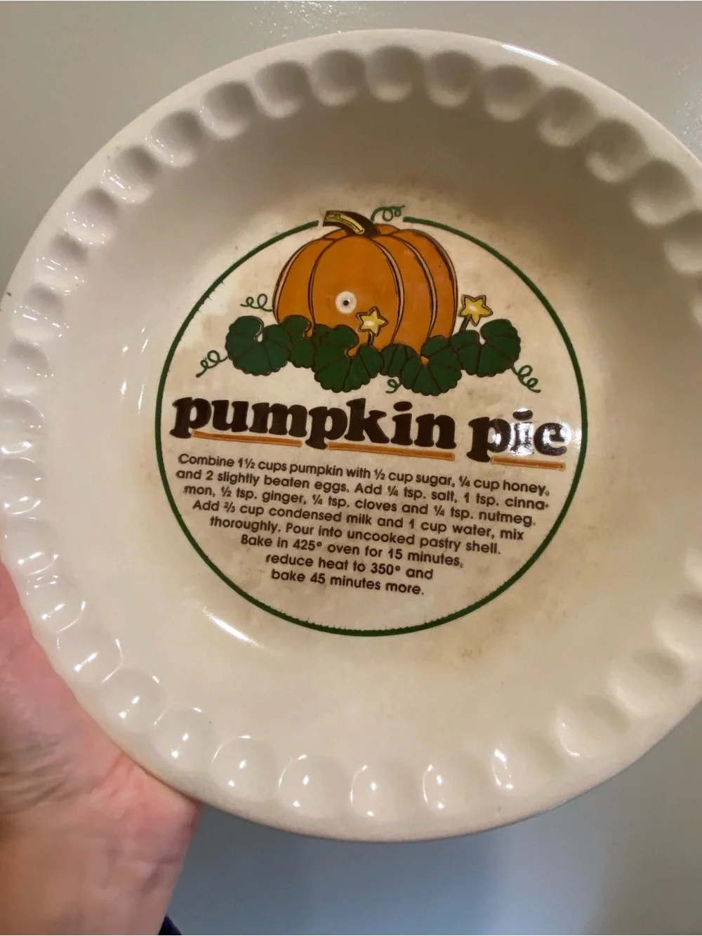 Thanksgiving Pumpkin Pie Ceramic Pie Dish with Orange Pumpkin Graphic- Fallcore